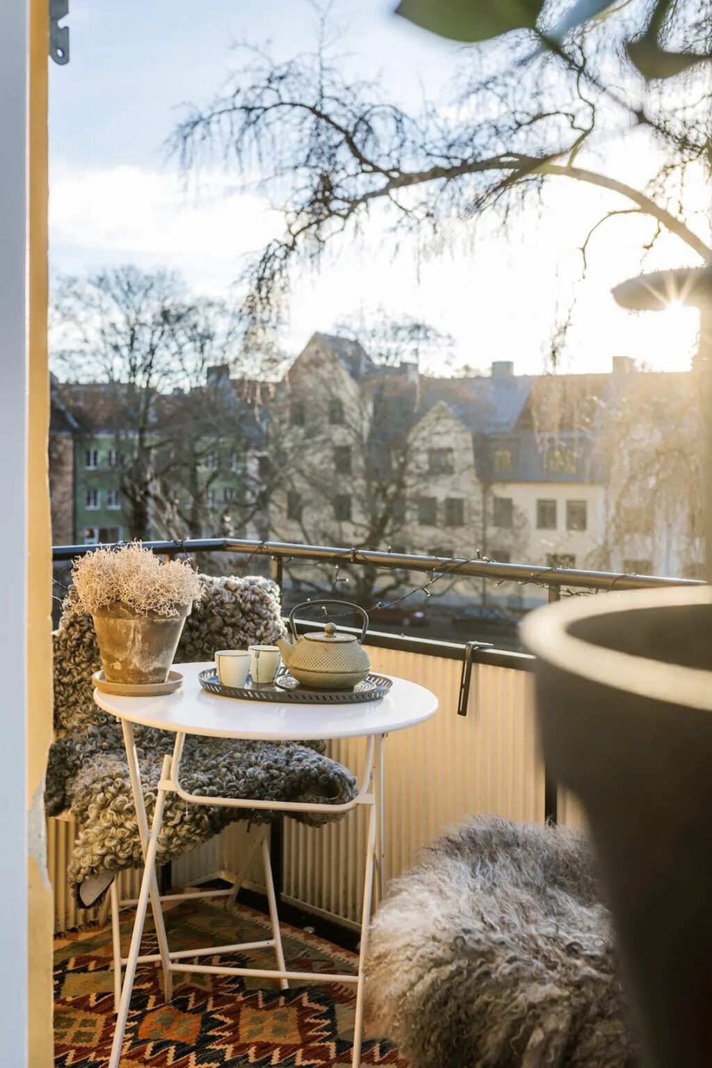 espace exterieure deco scandinave tapis gris plante