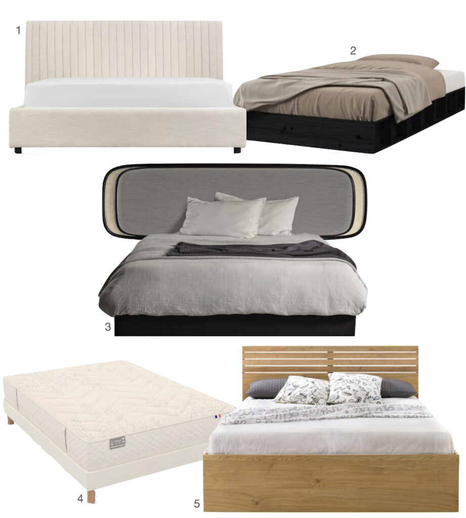 lit contemporain bois marron gris noir blanc