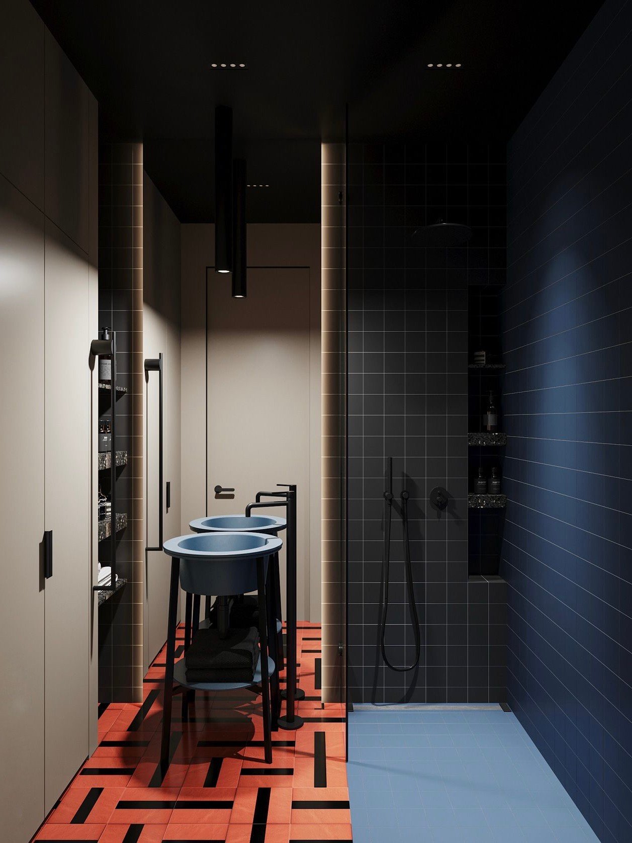 salle de douche italienne 3m2 bleue