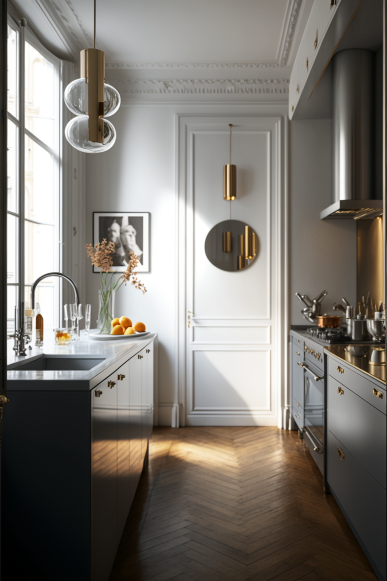 cuisine plan de travail inox couloir double i