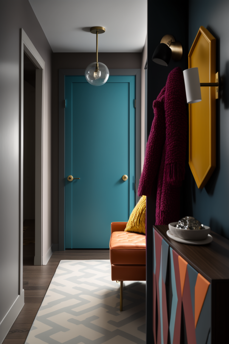 aménager espaces rangement entrée colorée mid-century