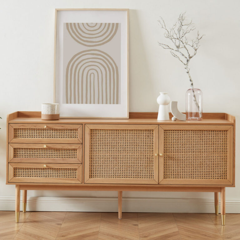 buffet rétro salon 20m2 cannage fifties bois