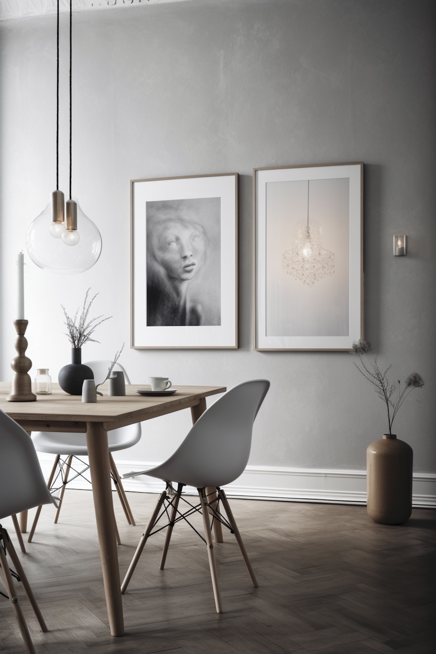 chaise Eames coque plastique blanche pied bois lithographie Bernard Buffet