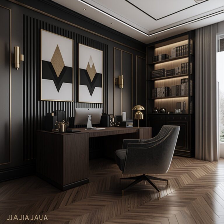 espace bureau maison années 30 mur foncé bois