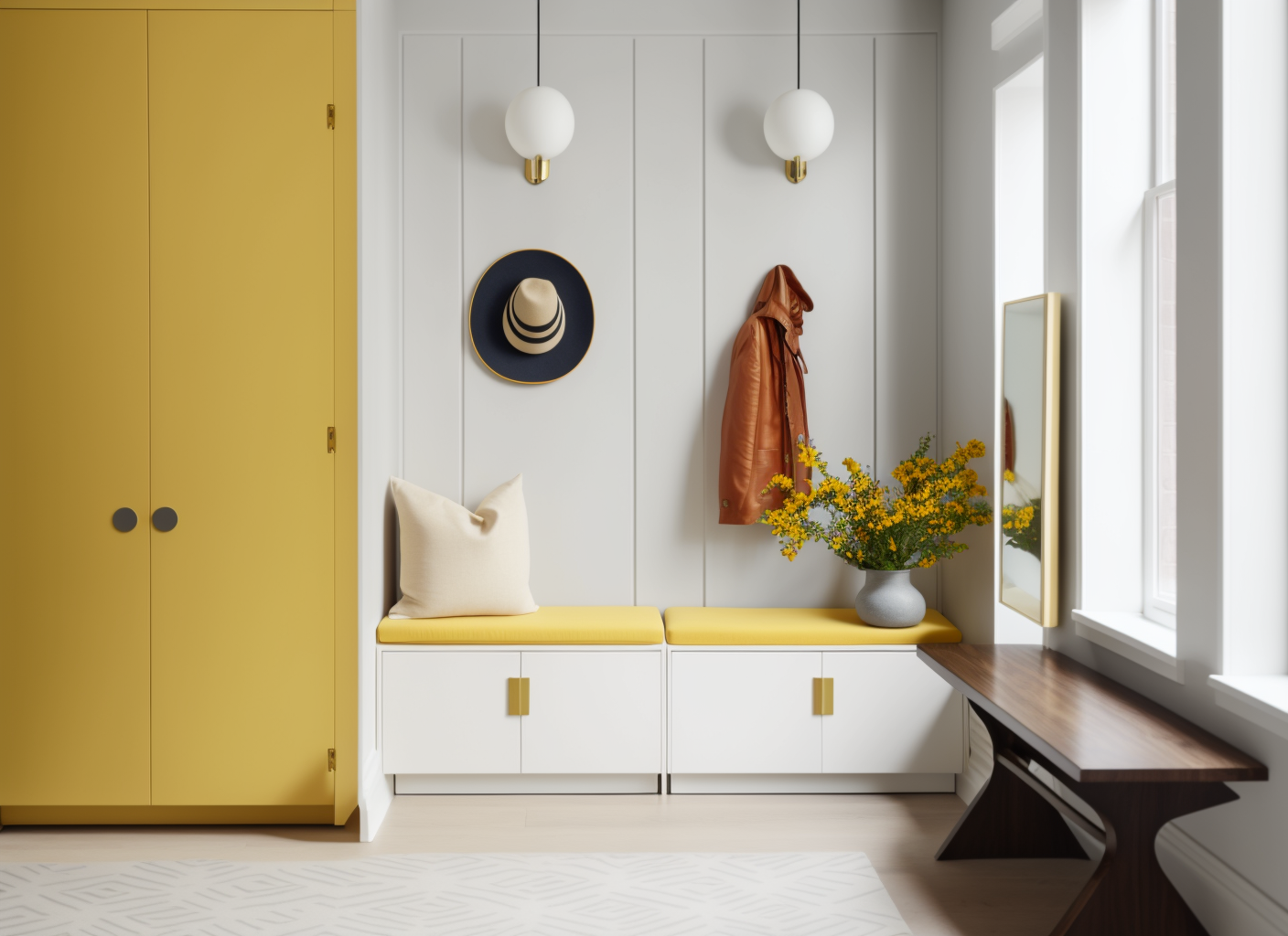 espaces rangement entrée dressing armoire jaune