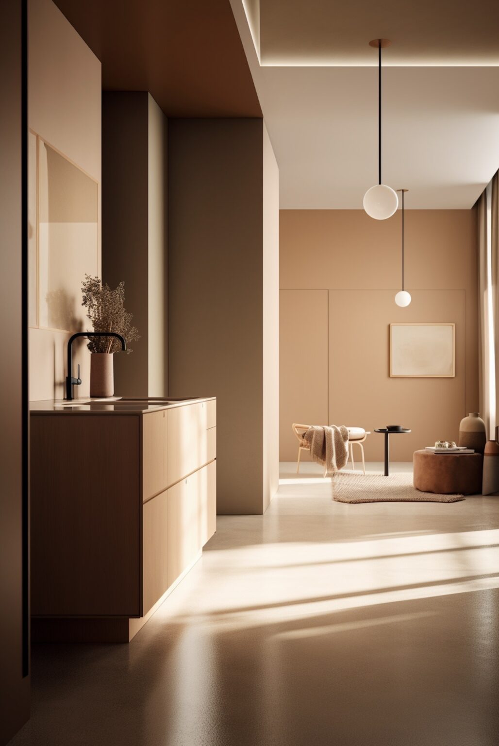 idée déco aménager kitchenette couloir studio bois beige