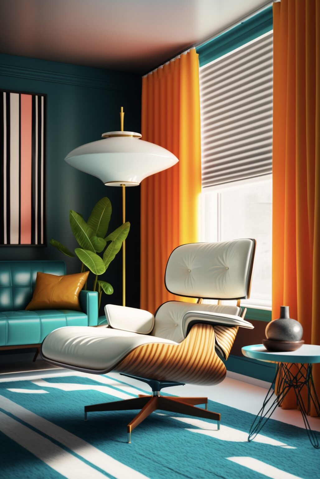 intérieur pop décoration orange turquoise