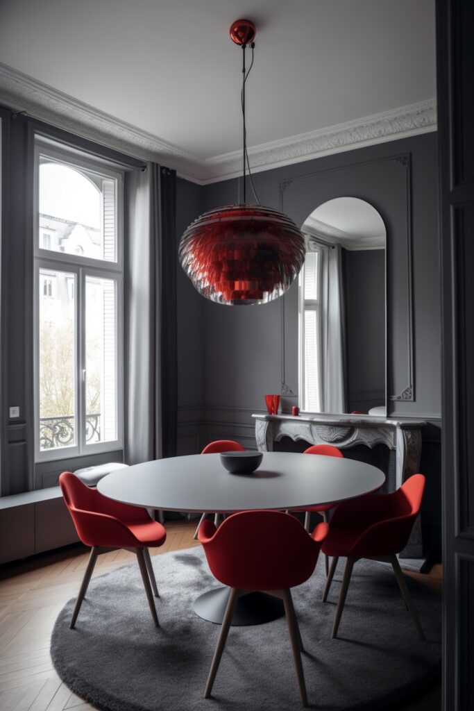 intérieur gris foncé rouge appartement Paris