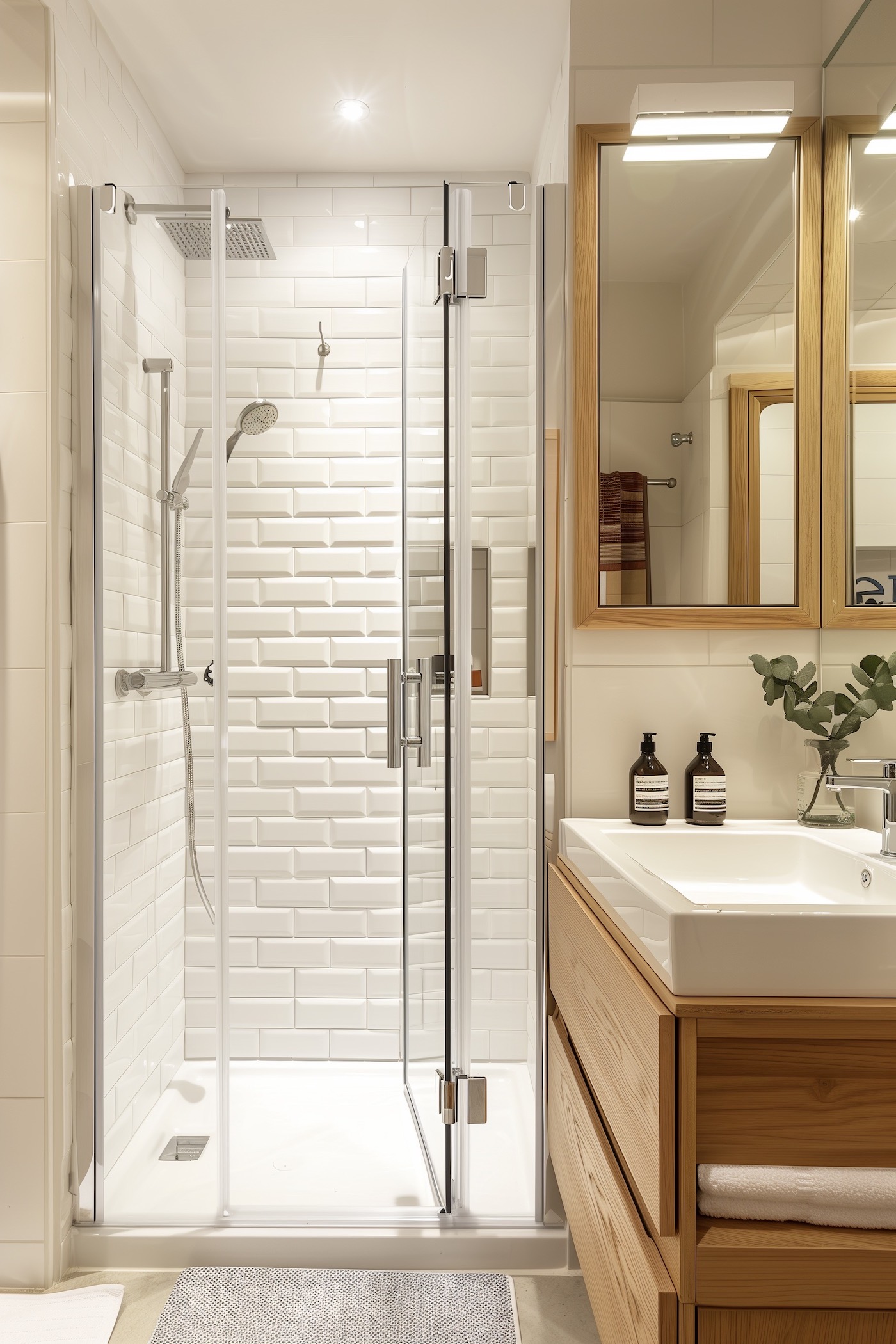 petite salle de douche blanche bois