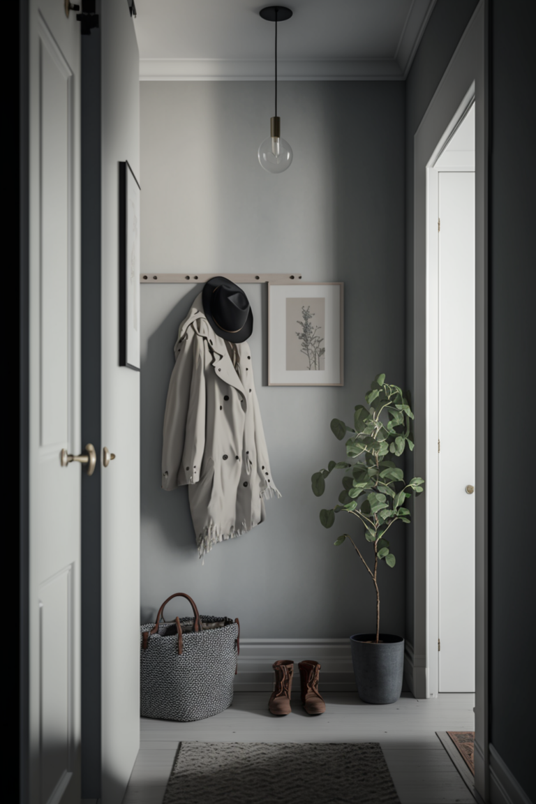 porte-manteau mural bois couloir scandinave gris