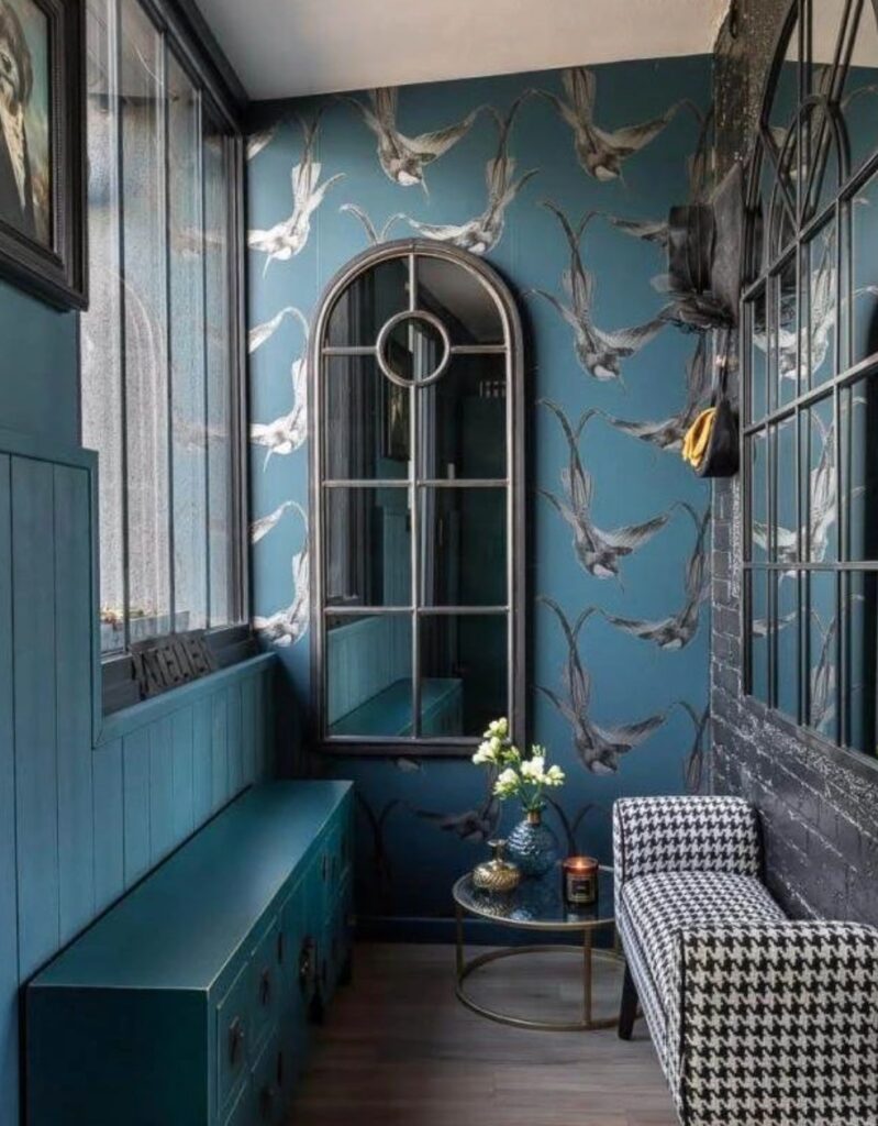 coin detente banquette noir blanc mur bleu canard noir