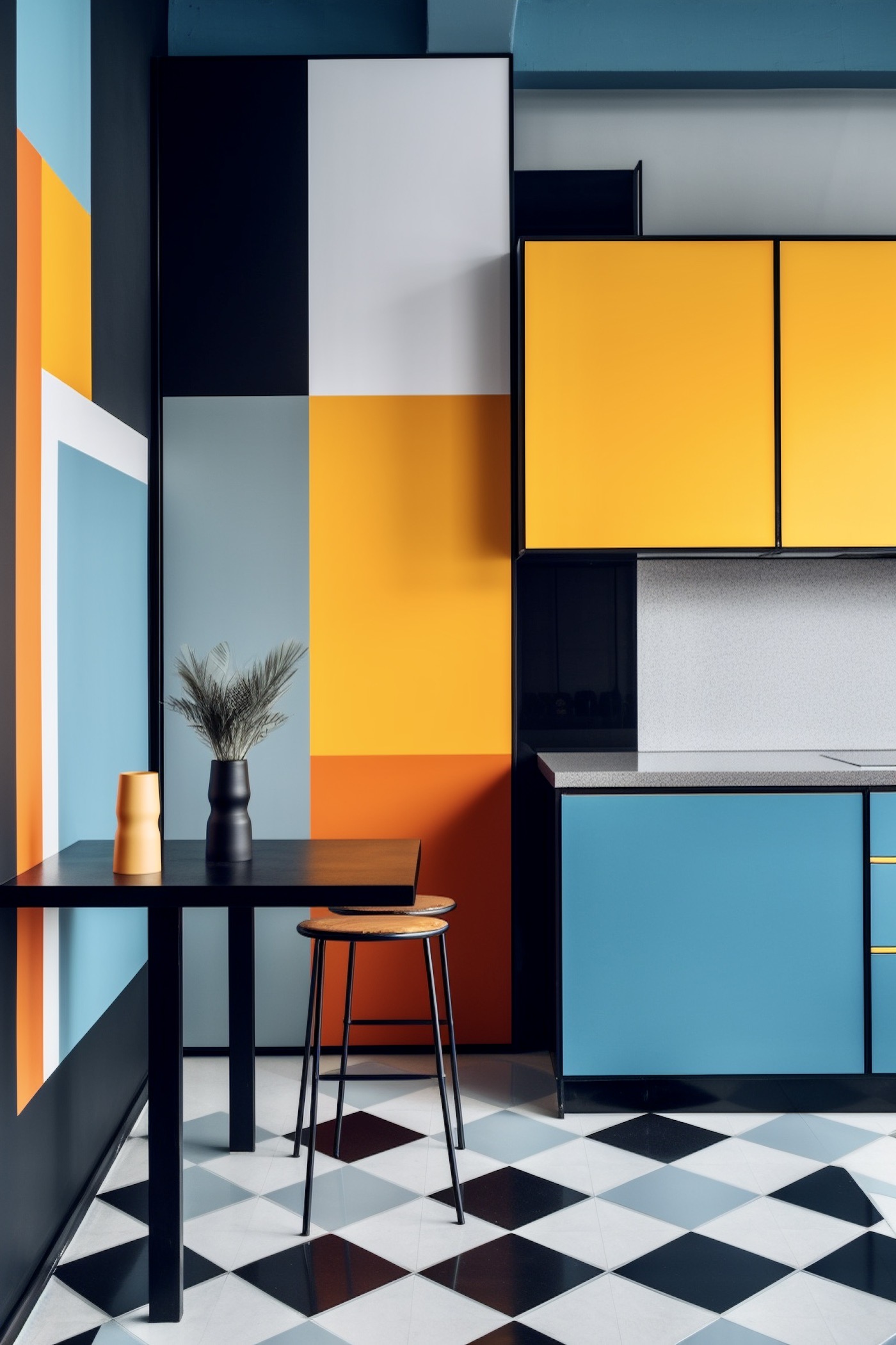 cuisine style Bauhaus géométrique multicolore