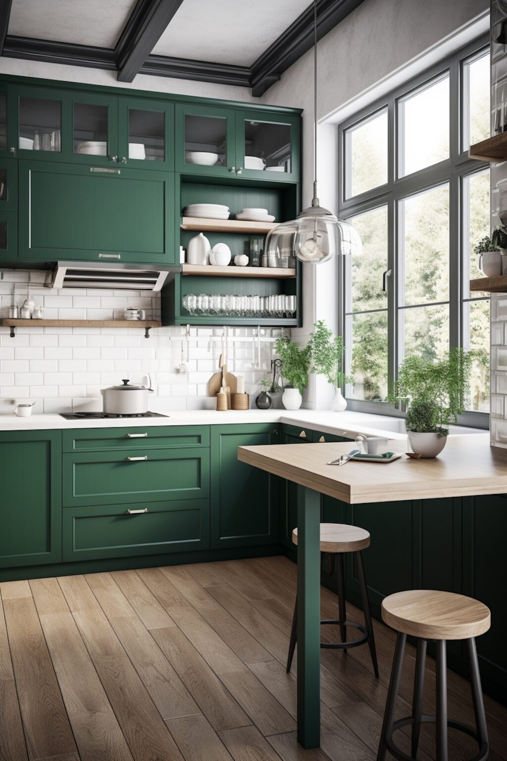 cuisine verte maison de campagne rénovée