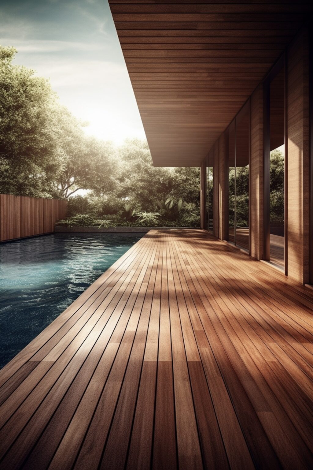 étapes construction piscine béton carrelage effet bois