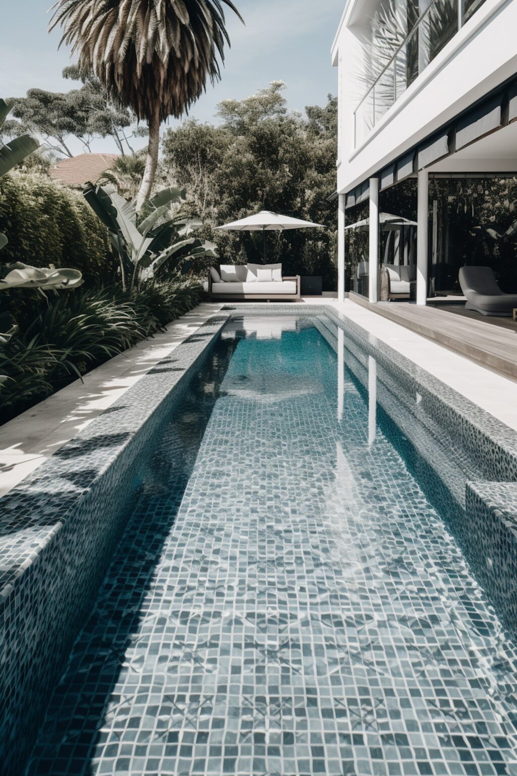 étapes construction piscine béton mosaïque couloir nage