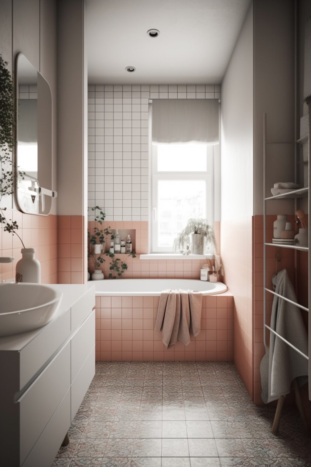 mur bicolore blanc rose soubassement couleur