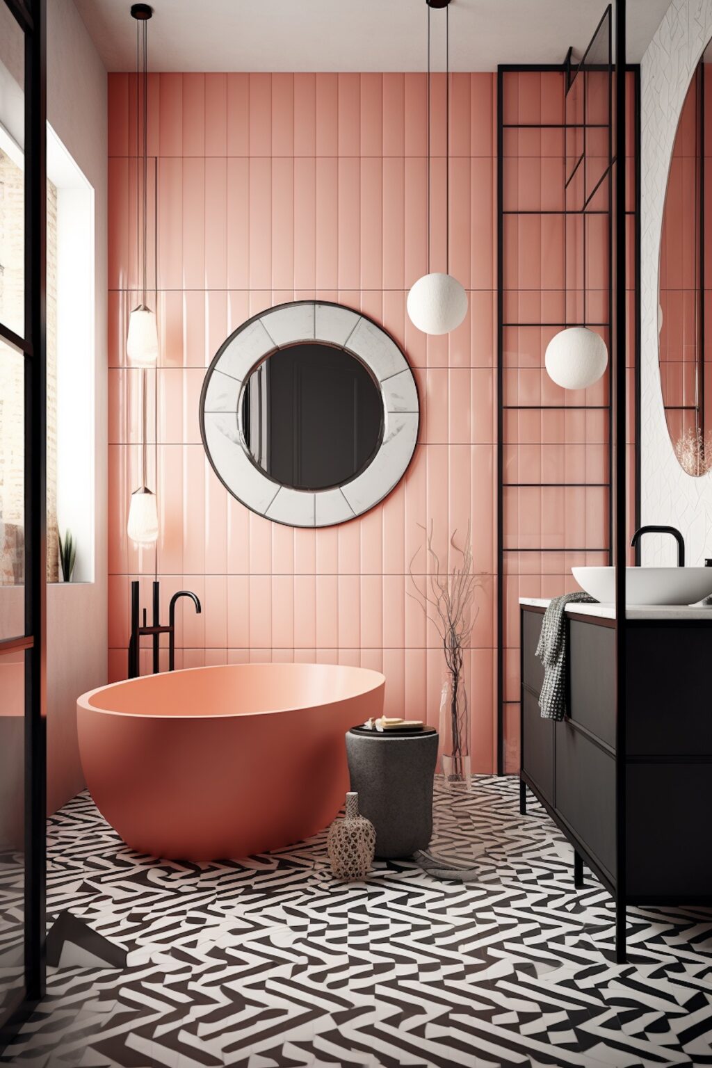 salle de bains arty graphique design chevron carrelage