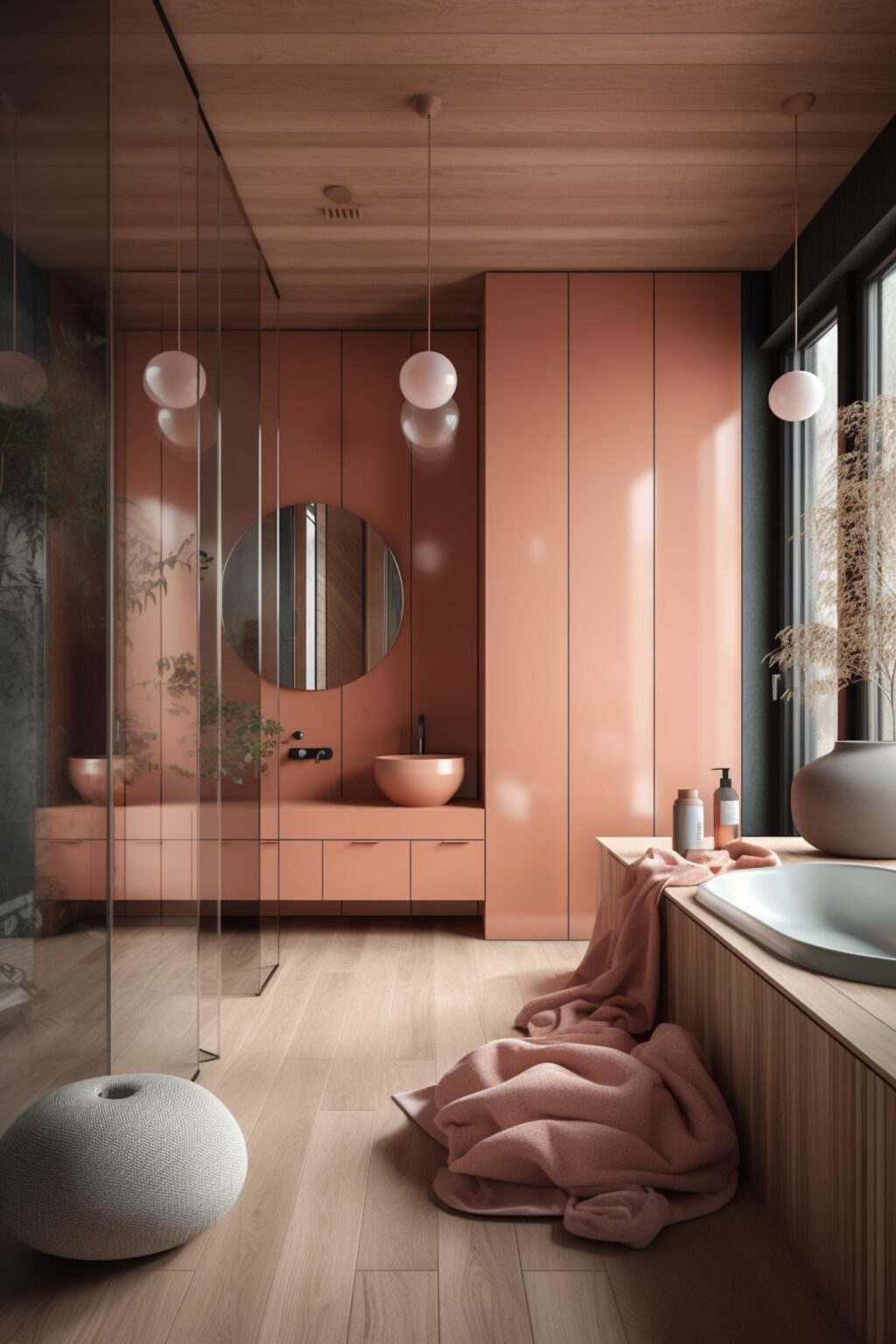 salle de bains corail bois scandinave