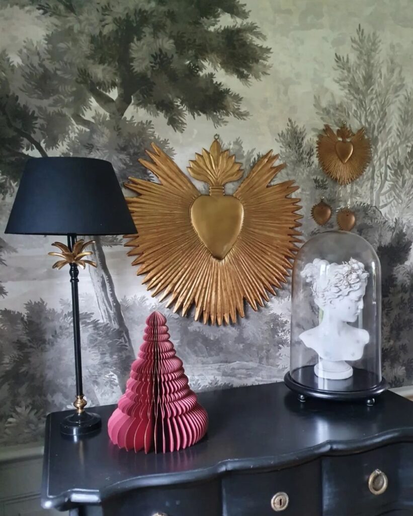 salon mur papier peint meuble retro noir deco noel dore