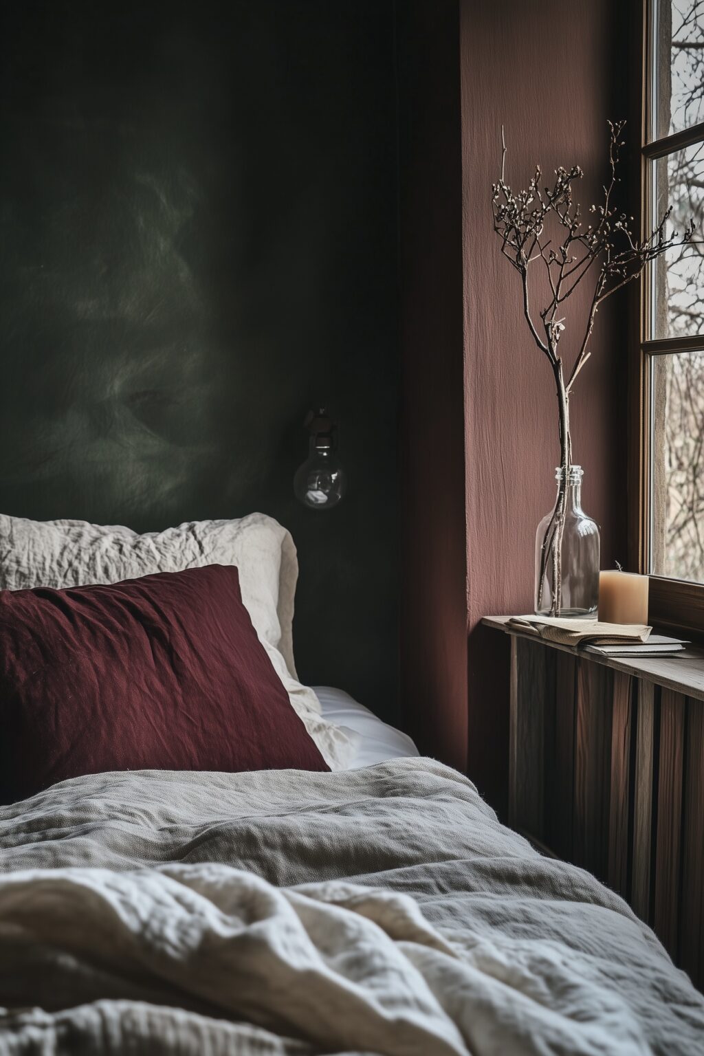 chambre décoration vert bordeaux maison de campagne
