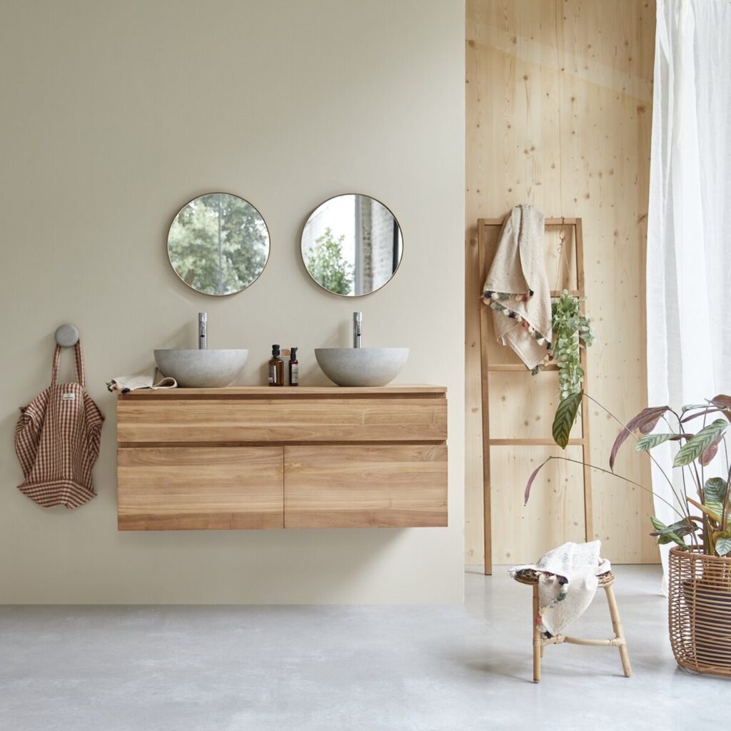 couleur déco salle de bains zen beige vert bois