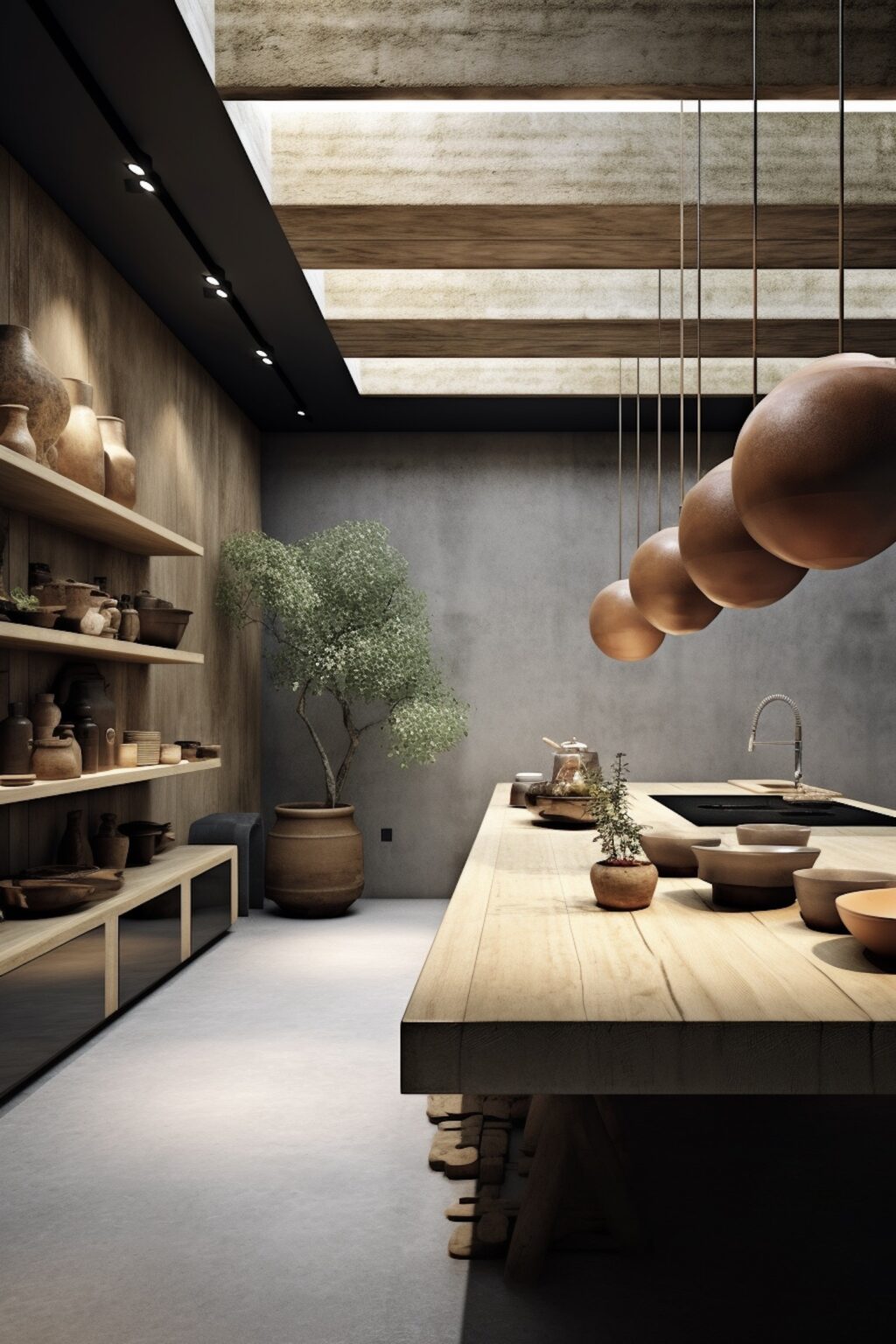 cuisine bois loft gris foncé béton brut