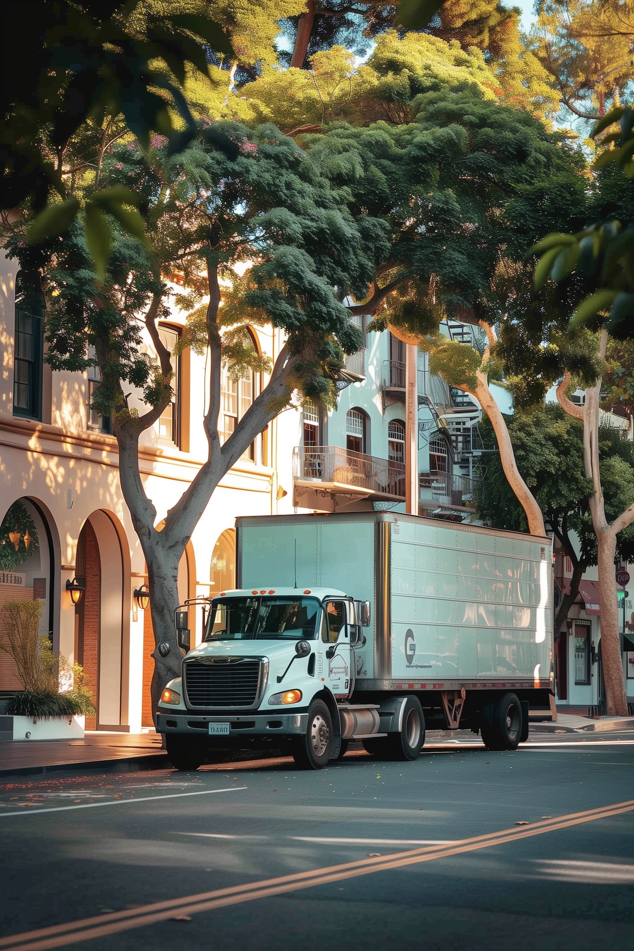 camion déménageur rue villa arbres