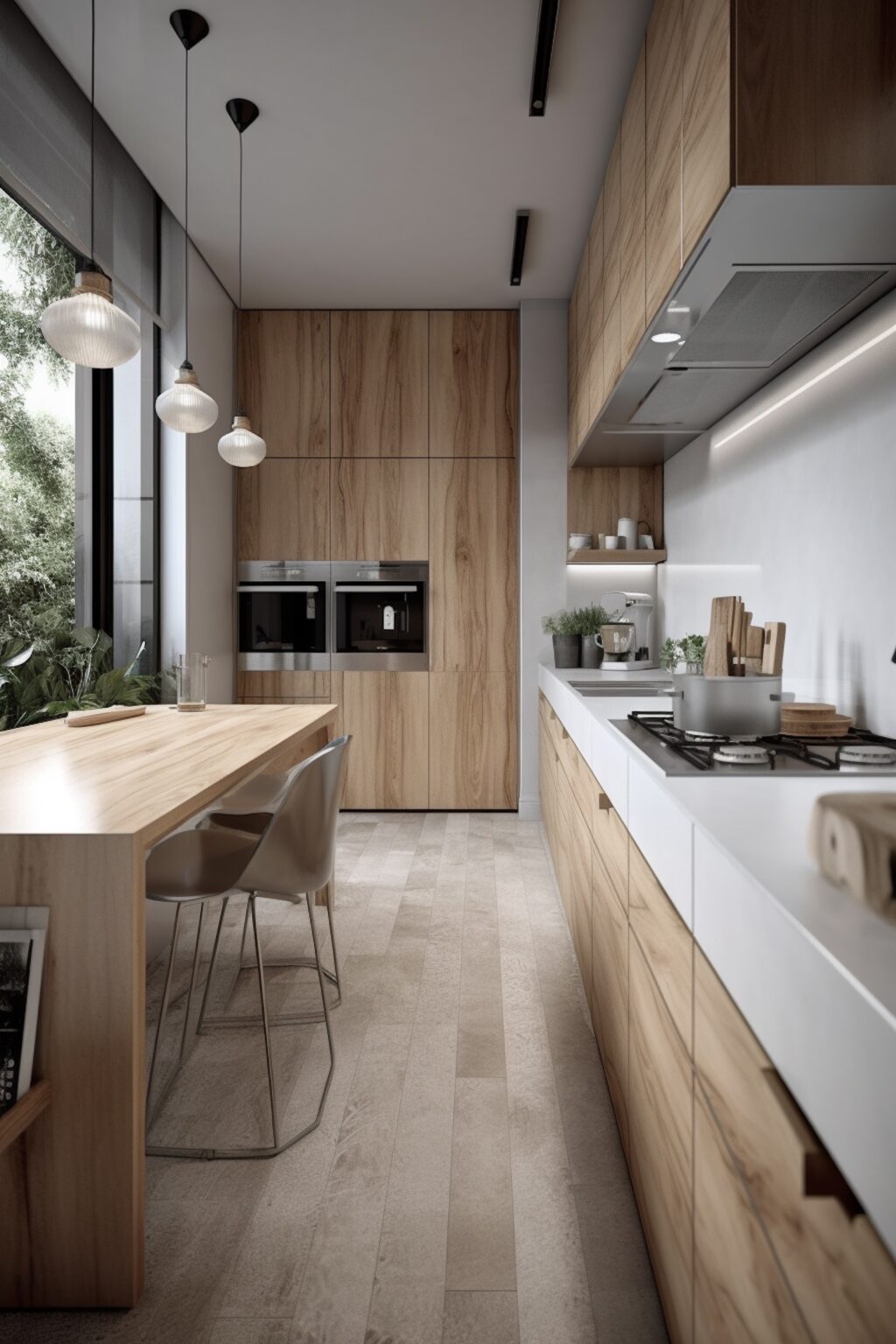 cuisine blanche design nature elegant table bois