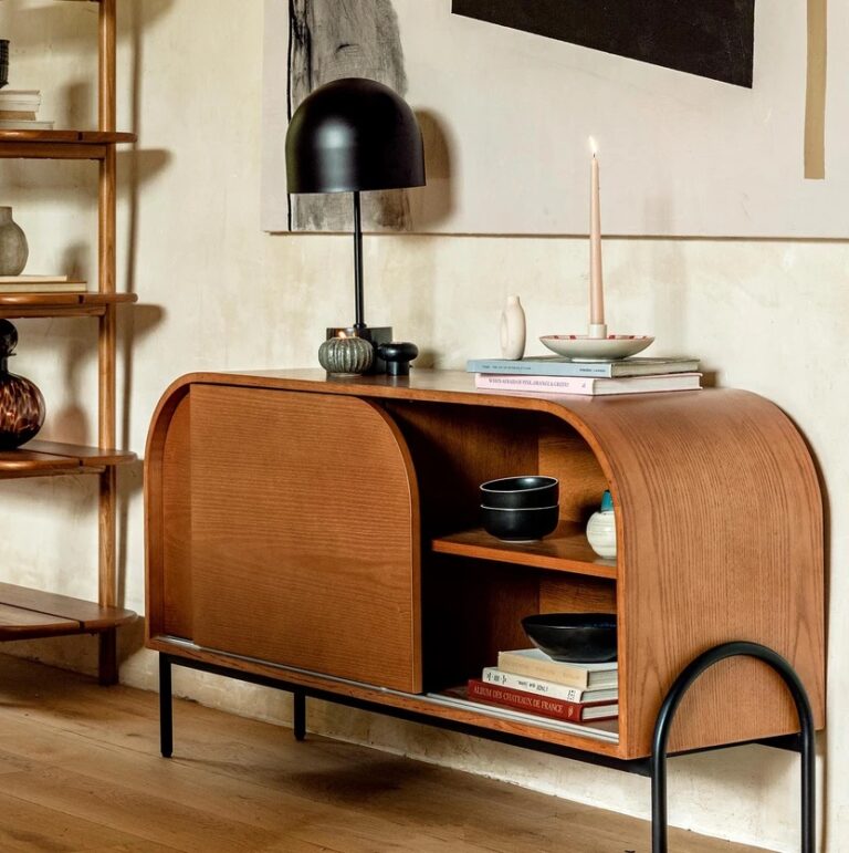 meuble bois pieds fer noir metal etagere deco retro