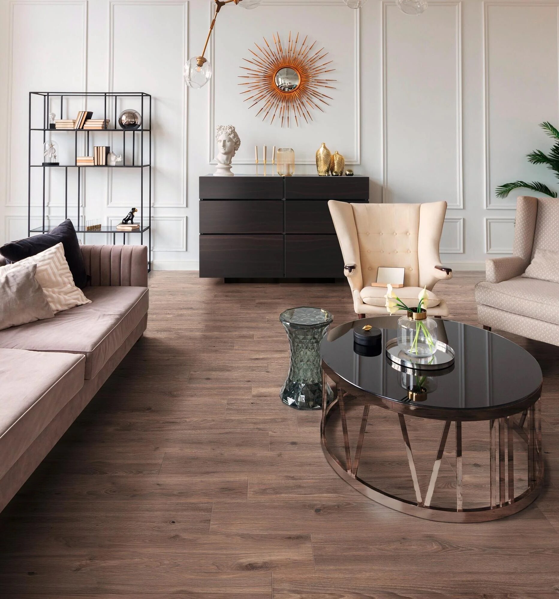 salon elegant luxe moderne canape droit taupe mobilier fer