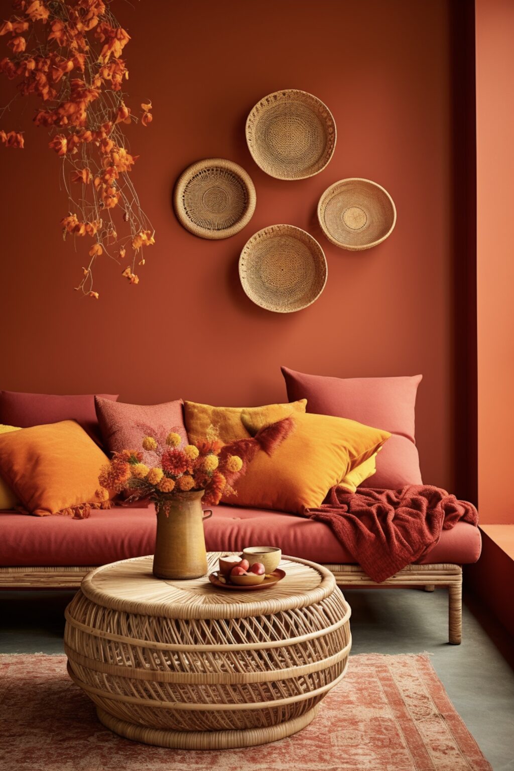 salon couleur chaude nuance de rouge déco
