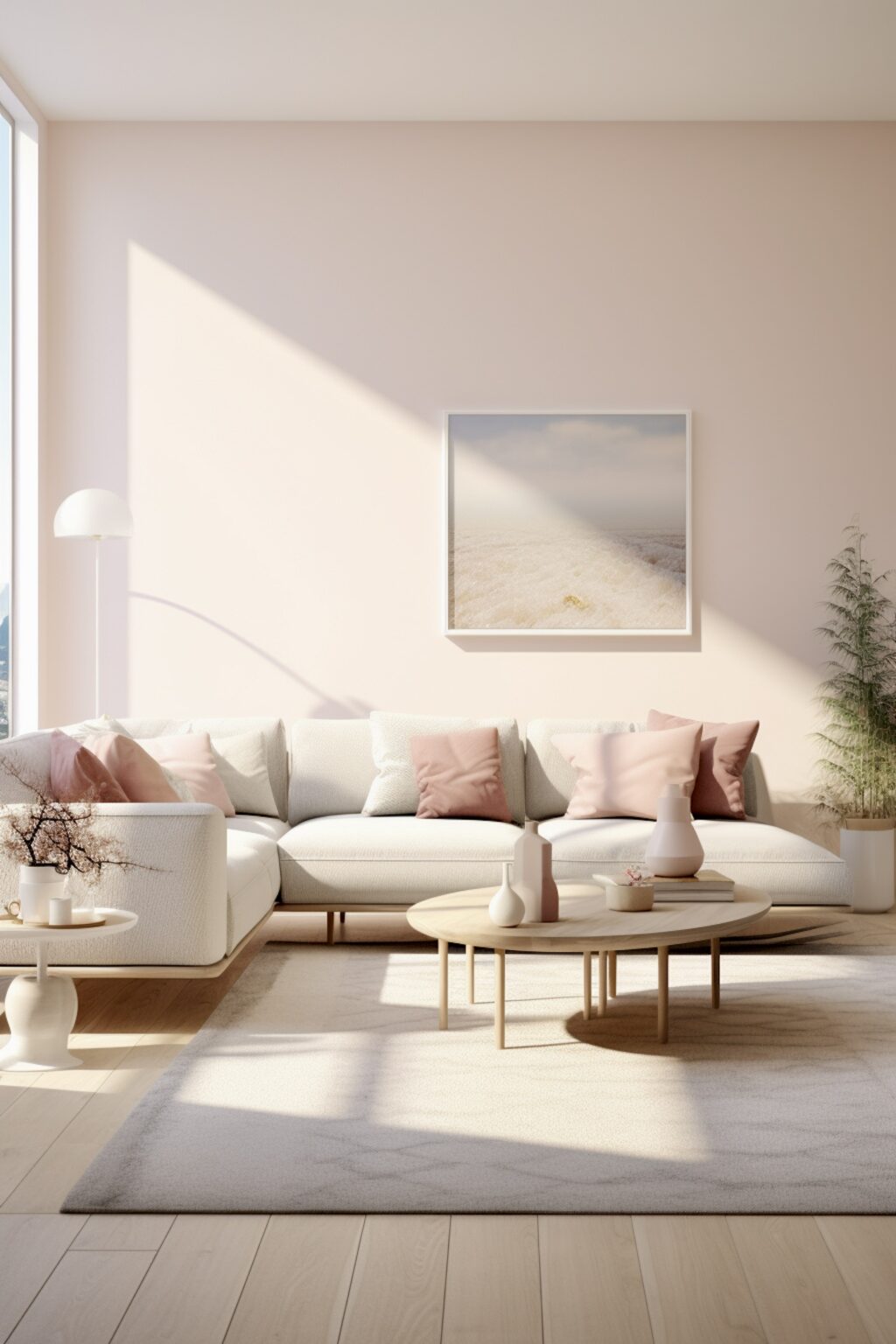séjour mur rose déco cosy pastel délicate