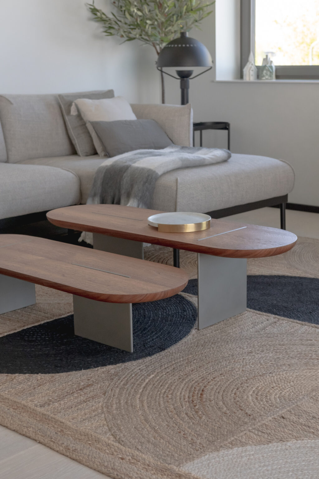 table basse ovale gigogne bois foncé massif