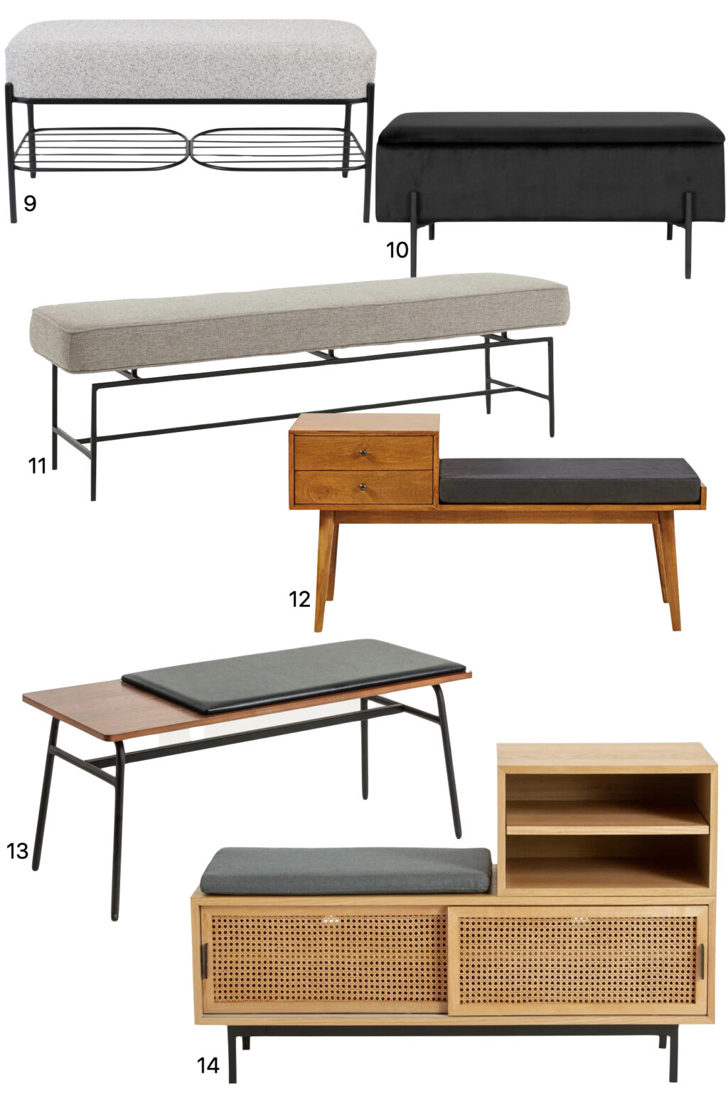 banc entrée métal cuir tissu gris