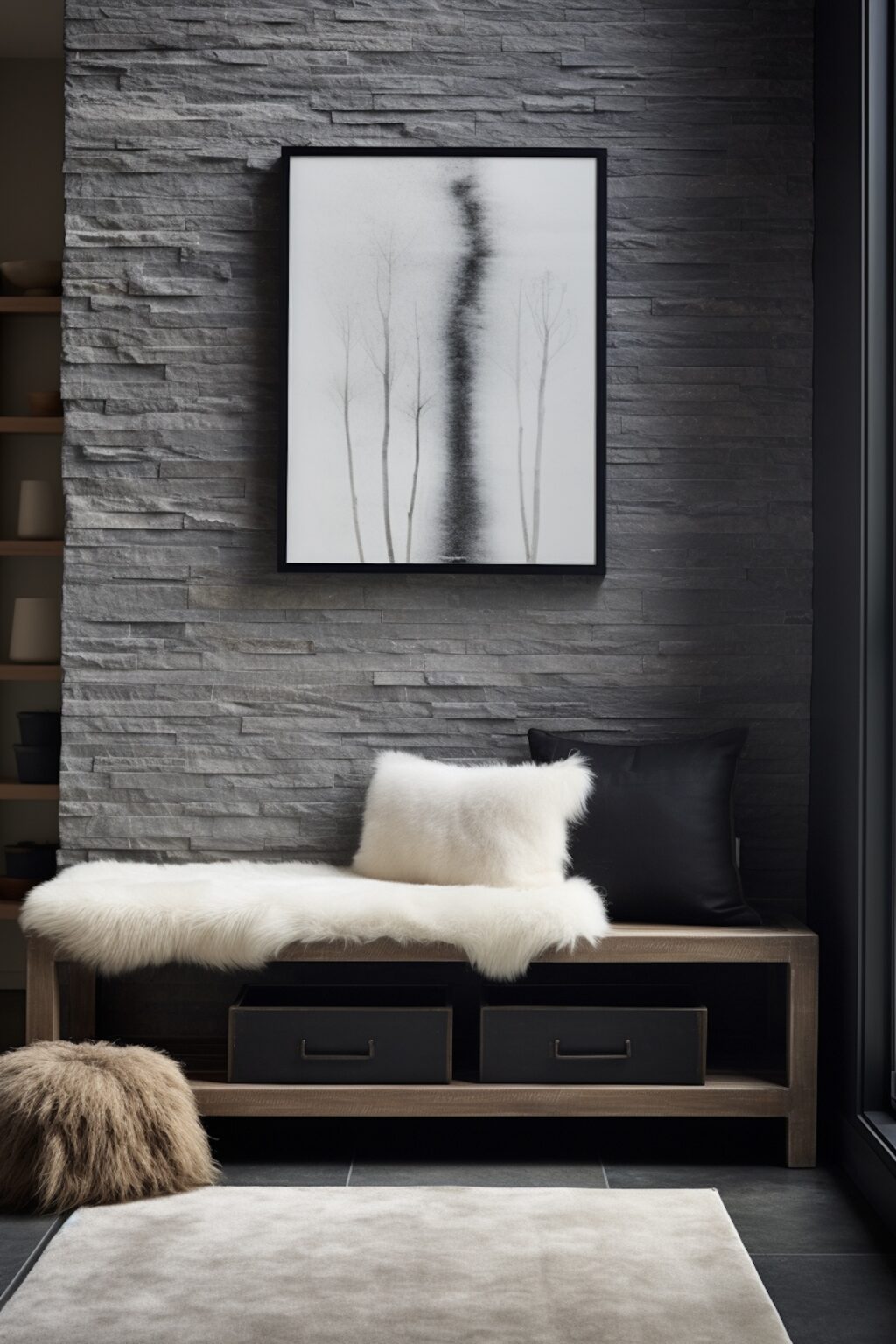 chalet moderne mur ardoise pierre décoration cosy