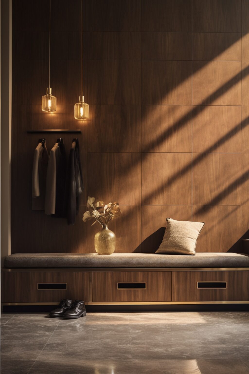 comment aménager entrée design moderne chic banc porte-manteau