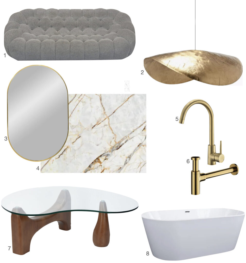 deco luxe canape gris suspension laiton table basse bois verre