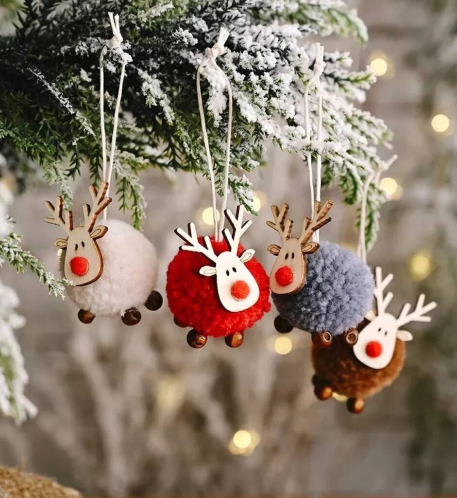 deco pompon laine cerf sapin deco enfant