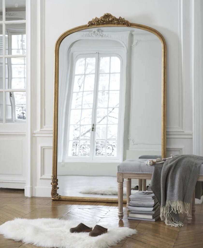 grand miroir retro bois dore effet vieilli
