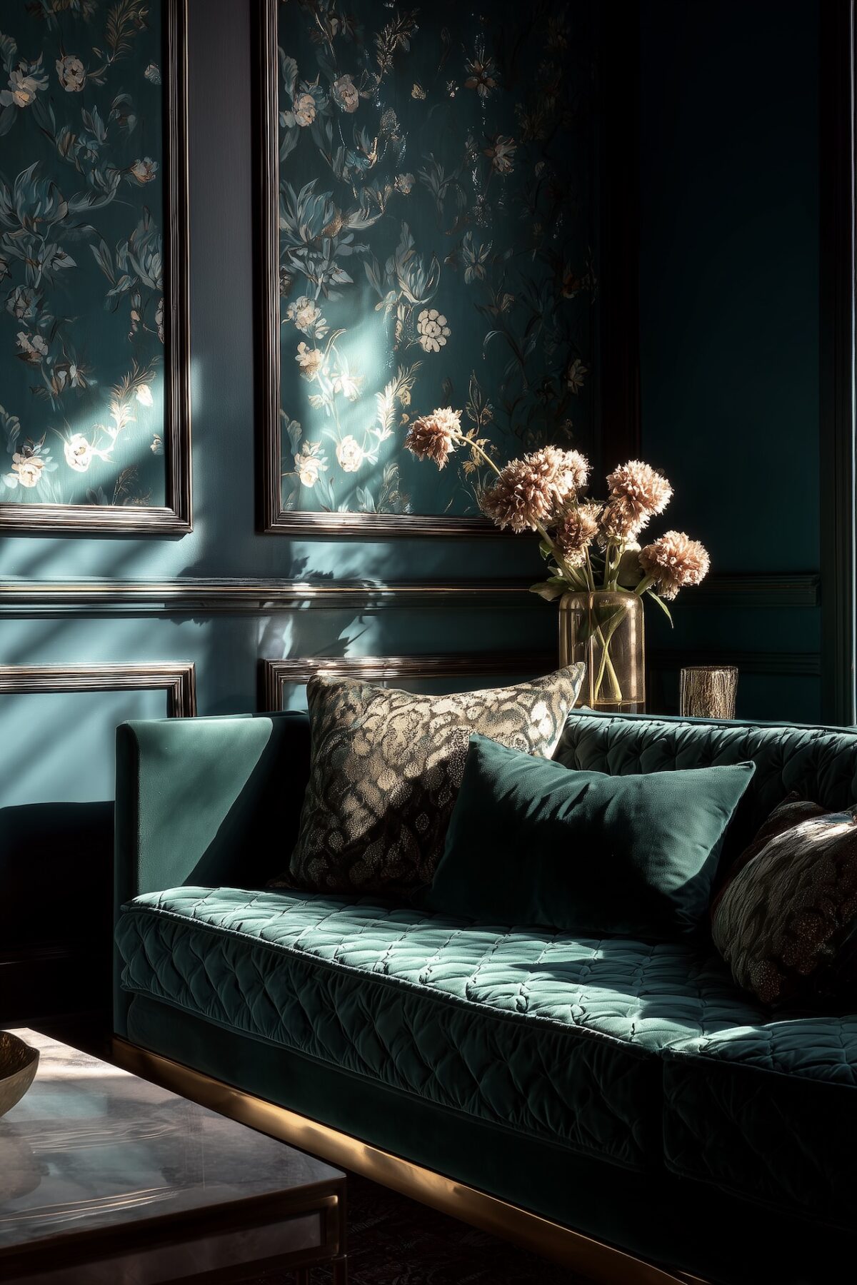 intérieur vert forêt inspiration anglaise velours