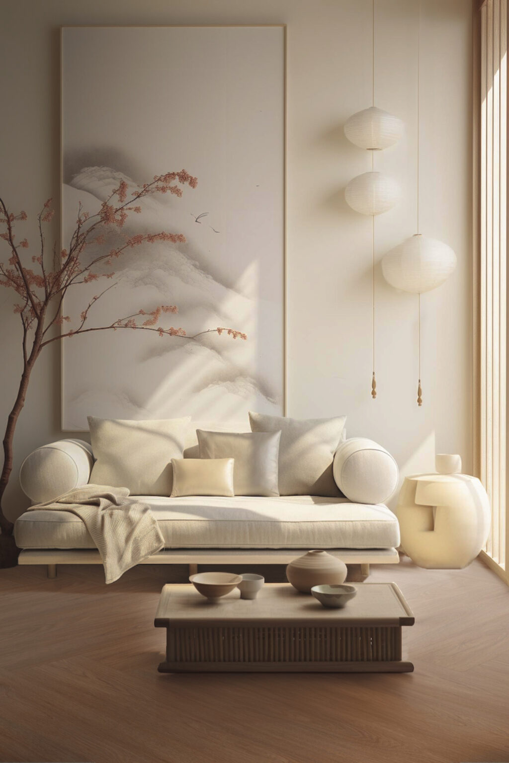 salon japonisant zen beige bois Gerflor blomma