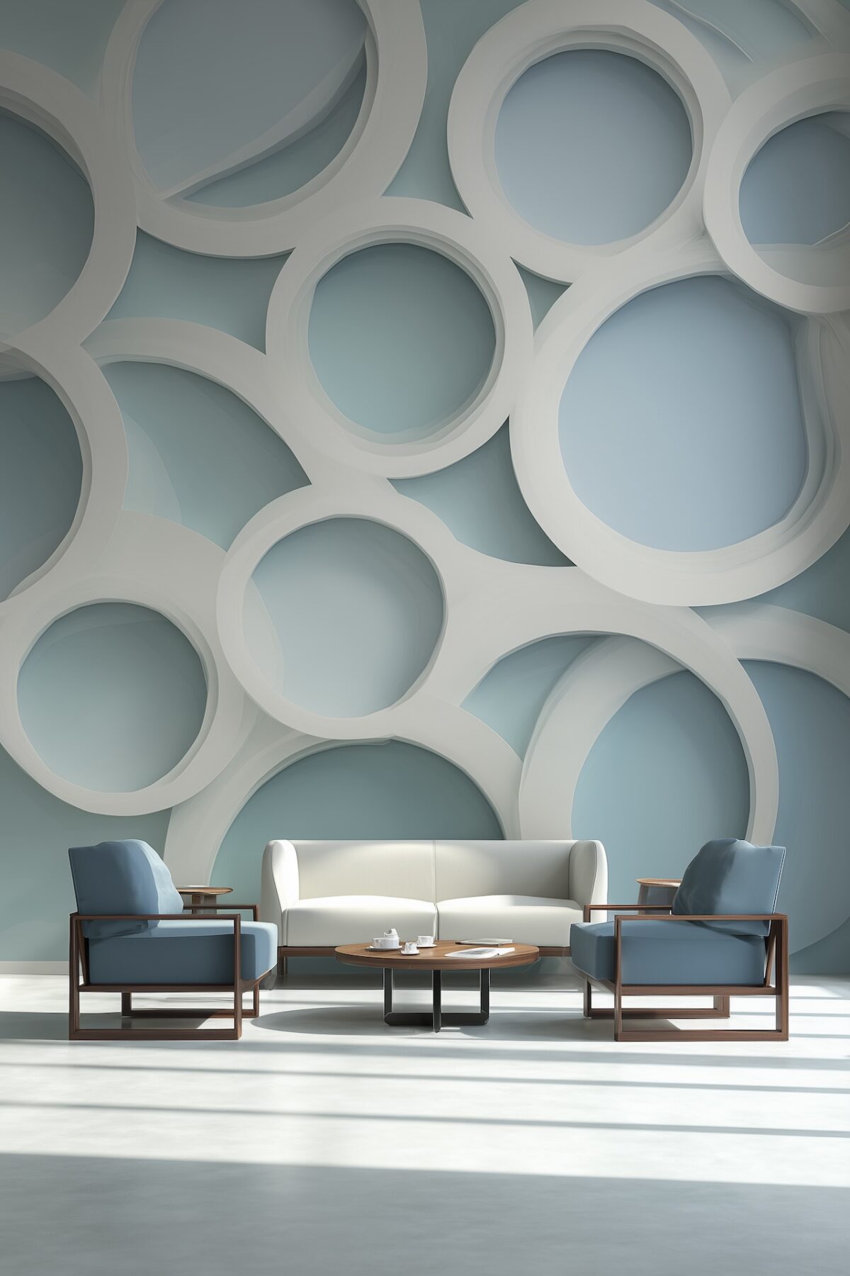 salon moderne papier peint géométrique bleu clair