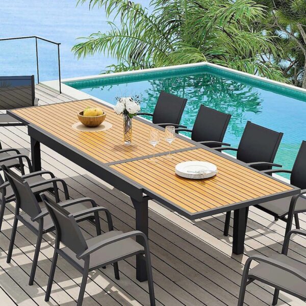 table de jardin rectangle bois piscine terrasse