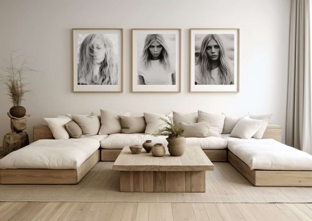 afficher ses photos mur mariage portrait salon wabi-sabi