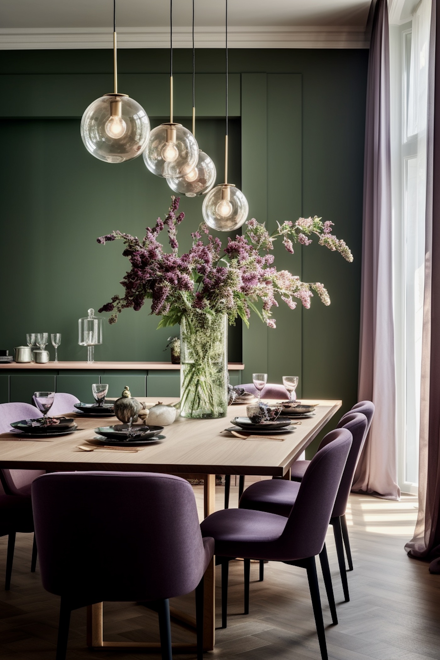 appartement parisien salle à manger verte violette design