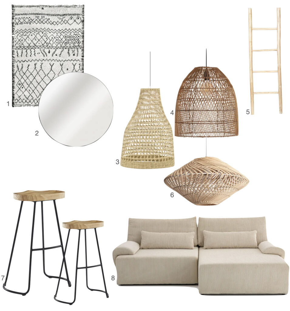 canape angle velours echelle bois tapis suspension