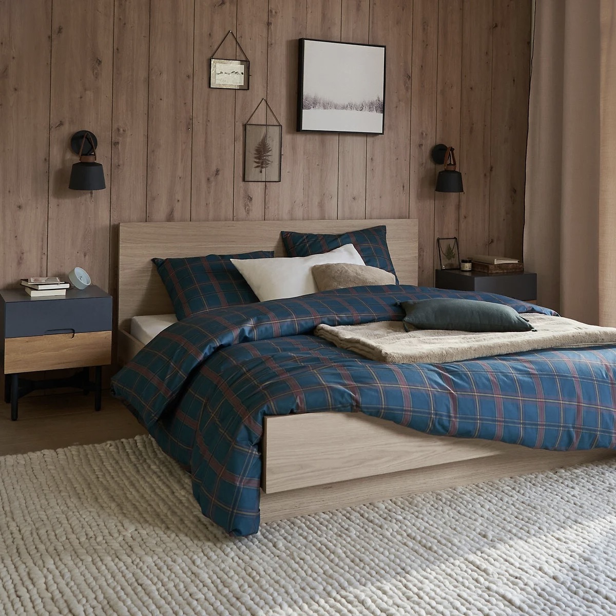 chambre ambiance chalet cosy bleue