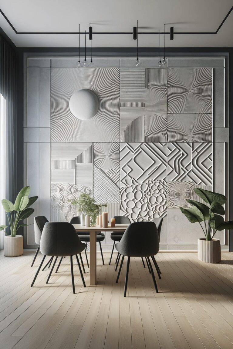 salle à manger mur relief 3d moulures graphiques