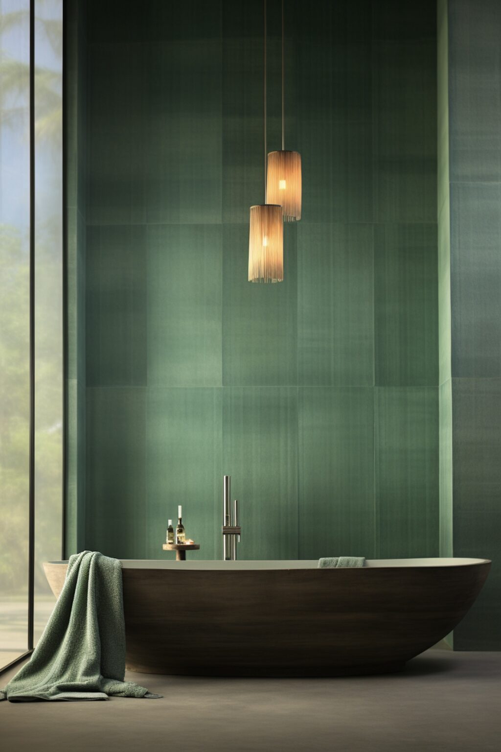 salle de bains mur crédence linéaire bleu-vert