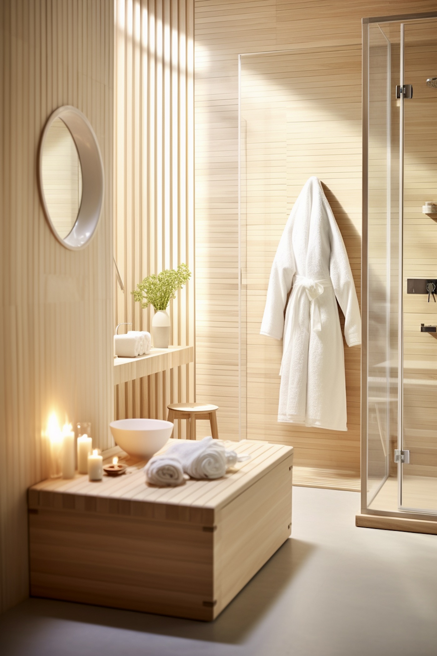 salle de douche finlandaise sauna bois clair